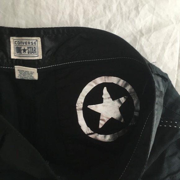 Converse One Star Size 4 Black/Satin Trim Linen Shorts - Picture 5 of 10